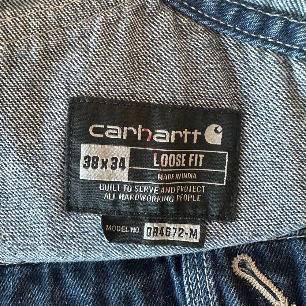 Carhartt NWT Loose Fit Denim Rib Overalls Size 38x34 Workwear Farm Chore Pockets - Picture 10 of 16